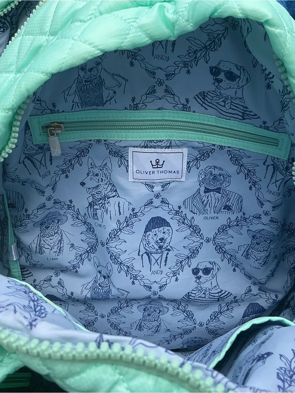 Oliver Thomas Quilted Teal Backpack with Tiger Patch